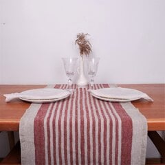 Lininis stalo takelis, tamsiai raudonomis juostomis, 40x100 cm. цена и информация | Скатерти, салфетки | pigu.lt
