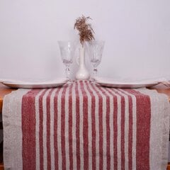 Lininis stalo takelis, tamsiai raudonomis juostomis, 40x100 cm. kaina ir informacija | Staltiesės, servetėlės | pigu.lt