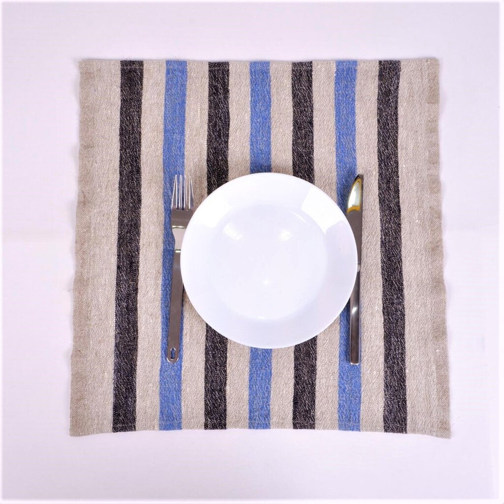 Lininė servetėlė, juodomis ir mėlynomis juostelėmis, 40x30 cm. цена и информация | Staltiesės, servetėlės | pigu.lt