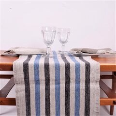 Lininis stalo takelis, juodomis ir mėlynomis juostomis, 40x100 cm. kaina ir informacija | Staltiesės, servetėlės | pigu.lt