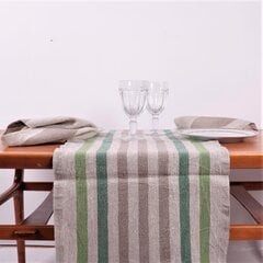 Lininis stalo takelis, žaliomis ir rudomis juostomis, 40x200 cm. kaina ir informacija | Staltiesės, servetėlės | pigu.lt