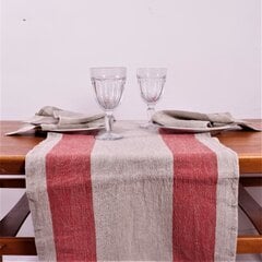 Lininis stalo takelis su raudonomis juostomis, 40x200 cm. цена и информация | Скатерти, салфетки | pigu.lt