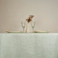 Lininė balta staltiesė, žaliai dryžuota, 148x148 cm. kaina ir informacija | Staltiesės, servetėlės | pigu.lt