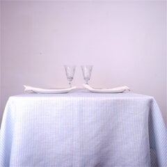 Lininė balta staltiesė, melsvai dryžuota, 148x148 cm. цена и информация | Скатерти, салфетки | pigu.lt