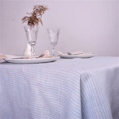 Lininė balta staltiesė, melsvai dryžuota, 148x148 cm. kaina ir informacija | Staltiesės, servetėlės | pigu.lt
