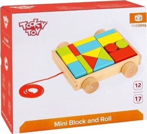 Medinis vežimėlis su mediniais blokeliais Tooky Toy, 16 d. kaina ir informacija | Žaislai kūdikiams | pigu.lt