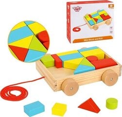 Деревянная тележка с деревянными блоками 16 деталей. Tooky Toy цена и информация | Игрушки для малышей | pigu.lt