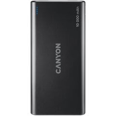 CANYON PB-108 Power bank 10000mAh Li-poly battery  Input 5V|2A  Output 5V|2.1A(Max)  140*68*16mm  0.230Kg  Black цена и информация | Зарядные устройства Power bank | pigu.lt