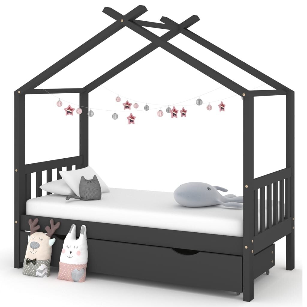 Vaikiškos lovos rėmas su stalčiumi, 80x160 cm, pilkas kaina ir informacija | Vaikiškos lovos | pigu.lt