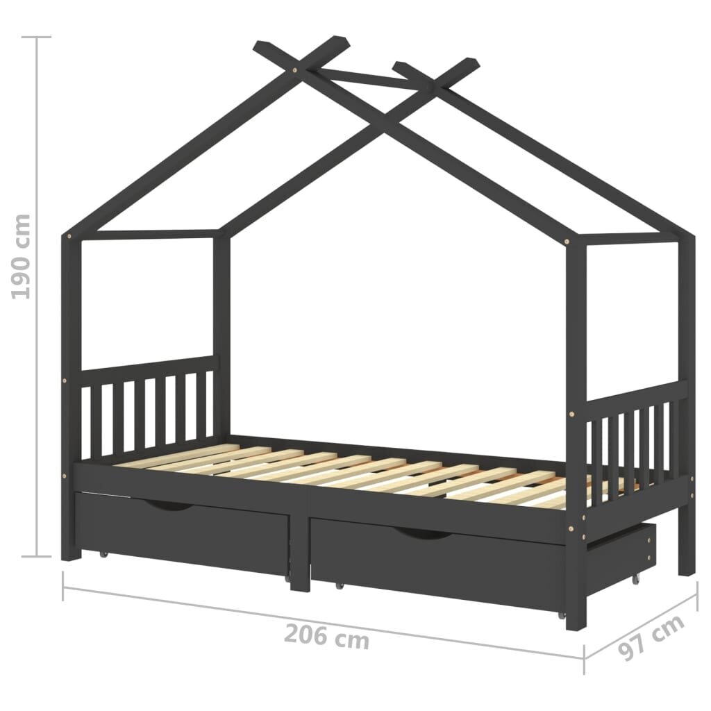 Vaikiškos lovos rėmas su stalčiais, 90x200 cm, pilkas kaina ir informacija | Vaikiškos lovos | pigu.lt