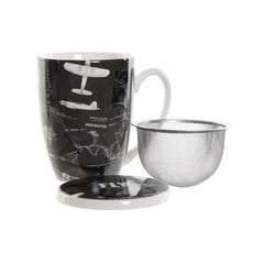 DKD Home Decor puodelis su arbatos filtru, balta, juoda, nerūdijantis plienas, porcelianas, 380 ml, 2 vnt. kaina ir informacija | Taurės, puodeliai, ąsočiai | pigu.lt