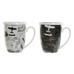 DKD Home Decor puodelis su arbatos filtru, balta, juoda, nerūdijantis plienas, porcelianas, 380 ml, 2 vnt. kaina ir informacija | Taurės, puodeliai, ąsočiai | pigu.lt