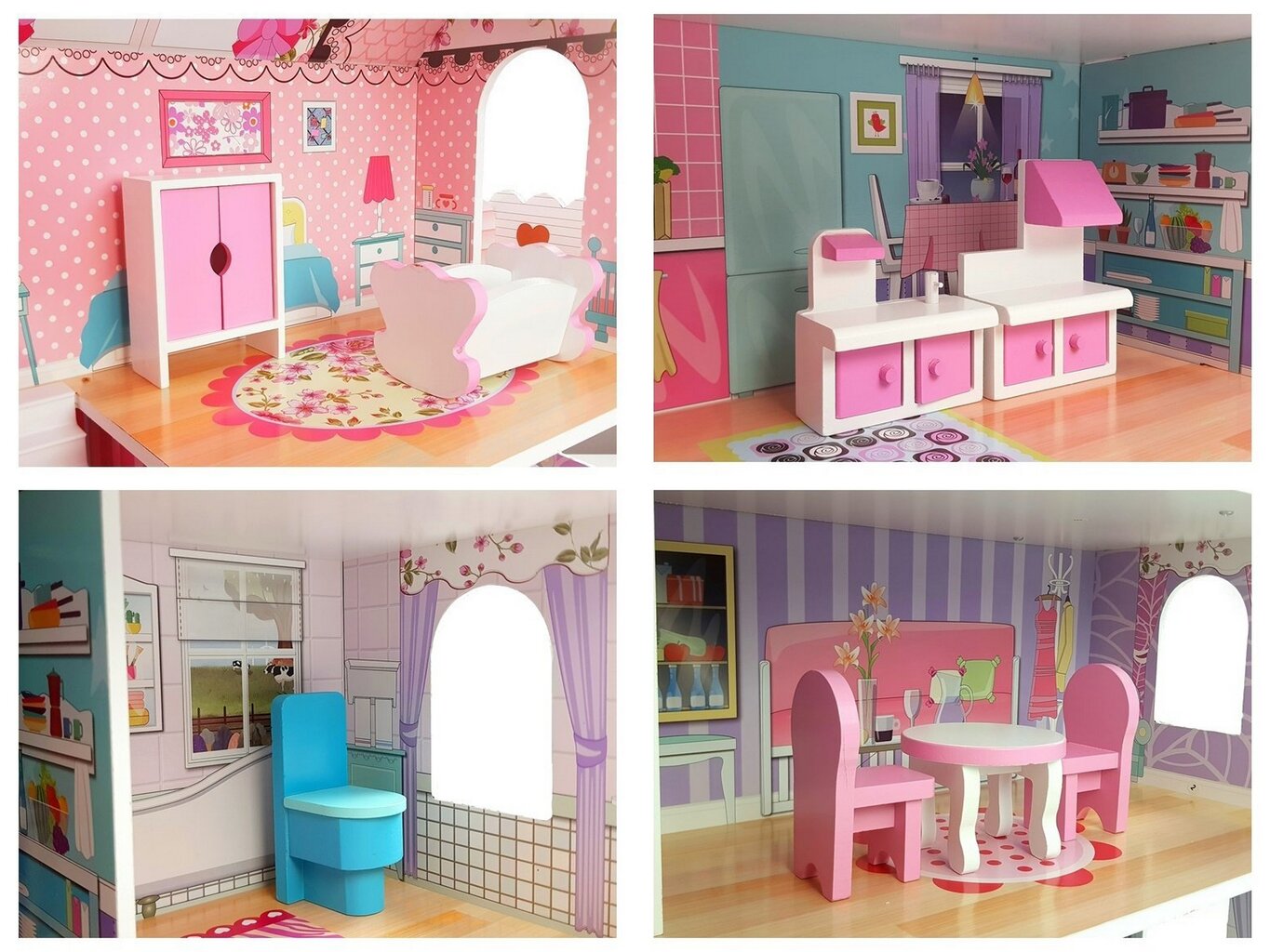 Medinis lėlių namas su baldais Villa Milena цена и информация | Žaislai mergaitėms | pigu.lt