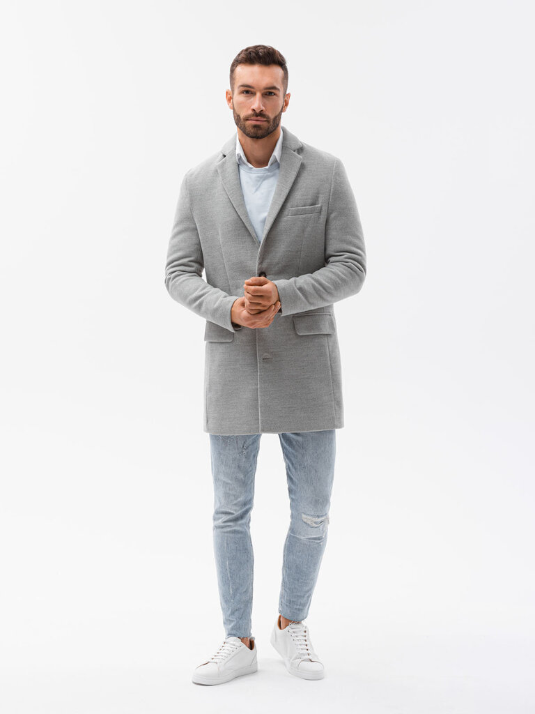Vyriškas klasikinis elegantiškas paltas Ombre C432, pilkas kaina ir informacija | Vyriški paltai  | pigu.lt