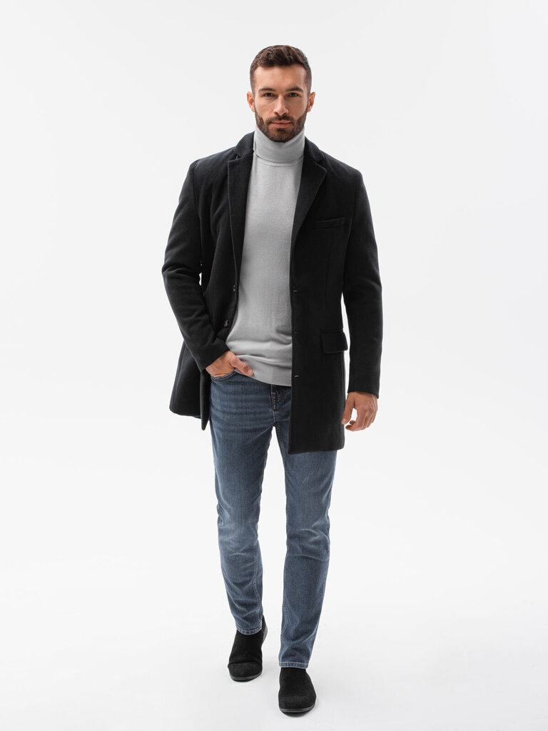 Klasikinis vyriškas paltas Ombre C432, juodas kaina ir informacija | Vyriški paltai  | pigu.lt