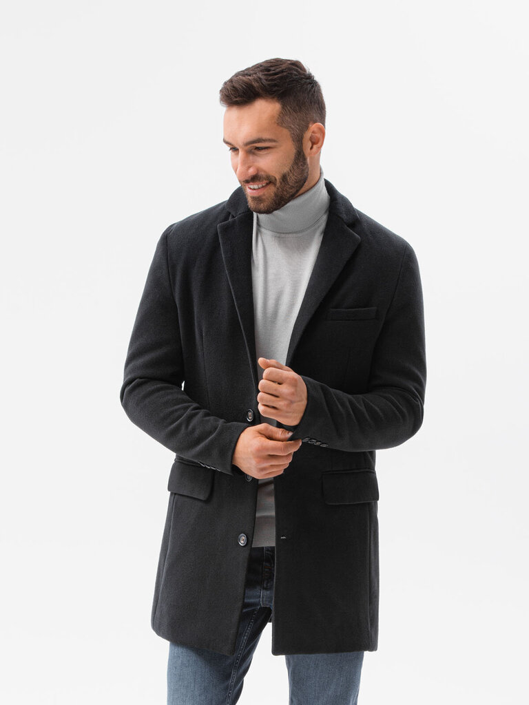 Klasikinis vyriškas paltas Ombre C432, juodas kaina ir informacija | Vyriški paltai  | pigu.lt