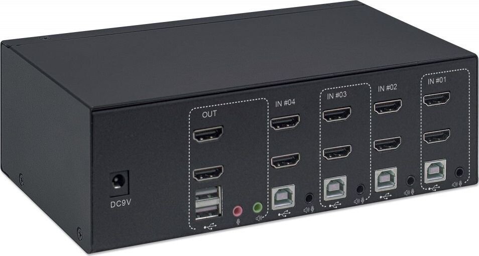 Jungiklis Manhattan HDMI / USB KVM 4x1 dviems ekranams 4K * 30 Hz kaina ir informacija | Maršrutizatoriai (routeriai) | pigu.lt