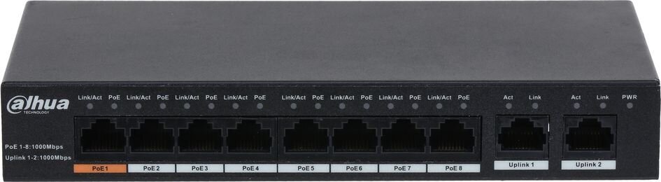 Switch|DAHUA|PFS3010-8GT-96|Desktop/pedestal|Rack|8x10Base-T / 100Base-TX / 1000Base-T|PoE ports 8|96 Watts|DH-PFS3010-8GT-96-V2 kaina ir informacija | Komutatoriai (Switch) | pigu.lt