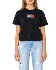 Marškinėliai moterims Tommy Hilfiger Jeans, juodi kaina ir informacija | Palaidinės, marškiniai moterims | pigu.lt
