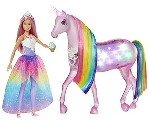 Барби - "Dreamtopia Magic Light Unicorn" с сенсорной функцией, светом и звуком, кукла игрушечные и кукла аксессуары цена и информация | Игрушки для девочек | pigu.lt