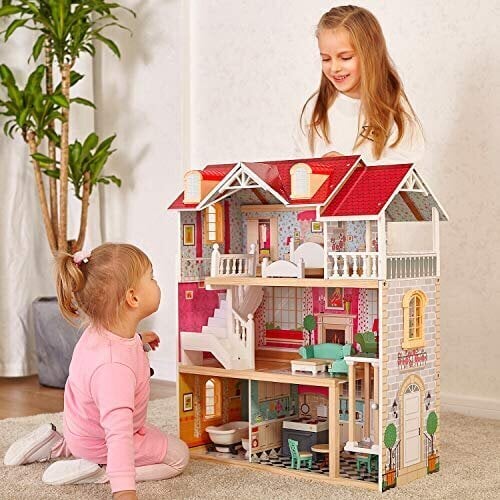 Medinis lėlių namelis su baldais ir aksesuarais цена и информация | Žaislai mergaitėms | pigu.lt