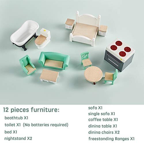 Medinis lėlių namelis su baldais ir aksesuarais kaina ir informacija | Žaislai mergaitėms | pigu.lt