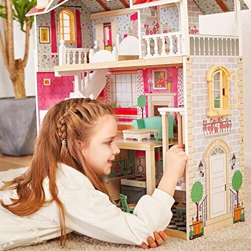 Medinis lėlių namelis su baldais ir aksesuarais kaina ir informacija | Žaislai mergaitėms | pigu.lt