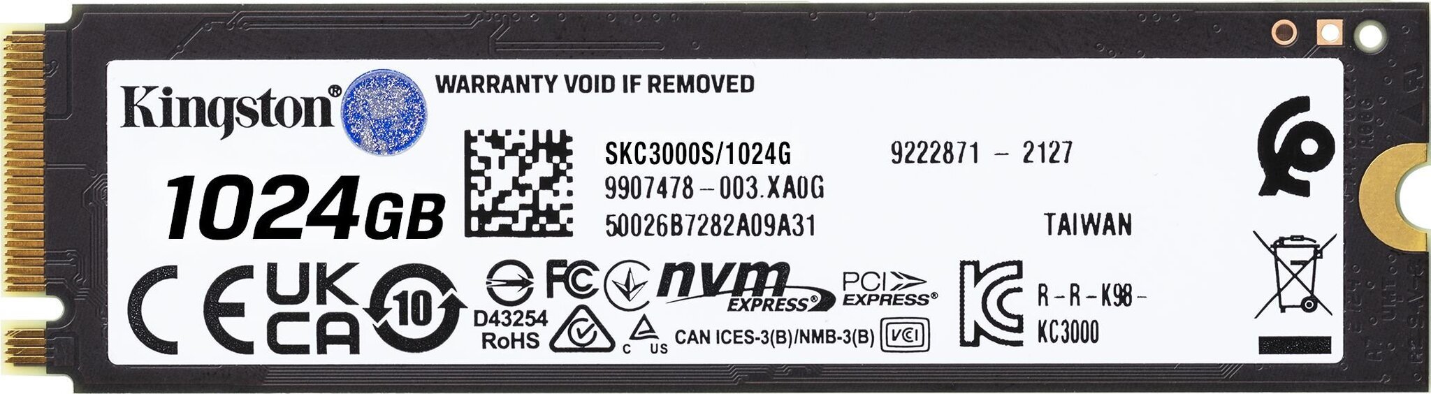 SSD|KINGSTON|KC3000|1TB|M.2|NVMe|3D TLC|Write speed 6000 MBytes/sec|Read speed 7000 MBytes/sec|TBW 800 TB|MTBF 1800000 hours|SKC3000S/1024G цена и информация | Vidiniai kietieji diskai (HDD, SSD, Hybrid) | pigu.lt