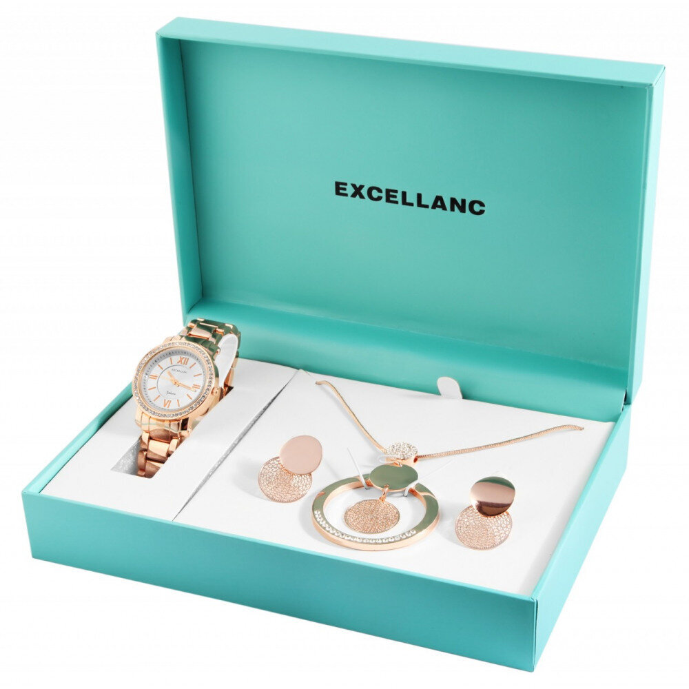 Dovanų rinkinys Excellanc - laikrodis su pora auskarų ir karoliais kaina ir informacija | Moteriški laikrodžiai | pigu.lt