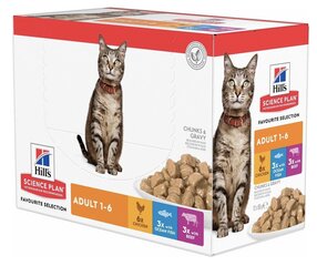 Консервированный гуляш Hill's Science Plan Feline Adult Multipack для кошек курица/рыба/говядина, 12x85 г цена и информация | Консервы для кошек | pigu.lt