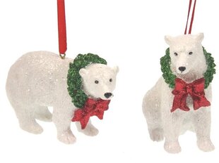 Kalėdų eglutės žaisliukas Meška su kalėdiniu vainiku, 7 x4.5 x 7 cm kaina ir informacija | Eglutės žaisliukai, viršūnės | pigu.lt