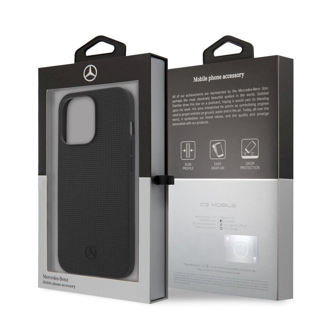 Mercedes Genuine Leather Meshed Hard Case, skirtas iPhone 13 Pro, juodas kaina ir informacija | Telefono dėklai | pigu.lt