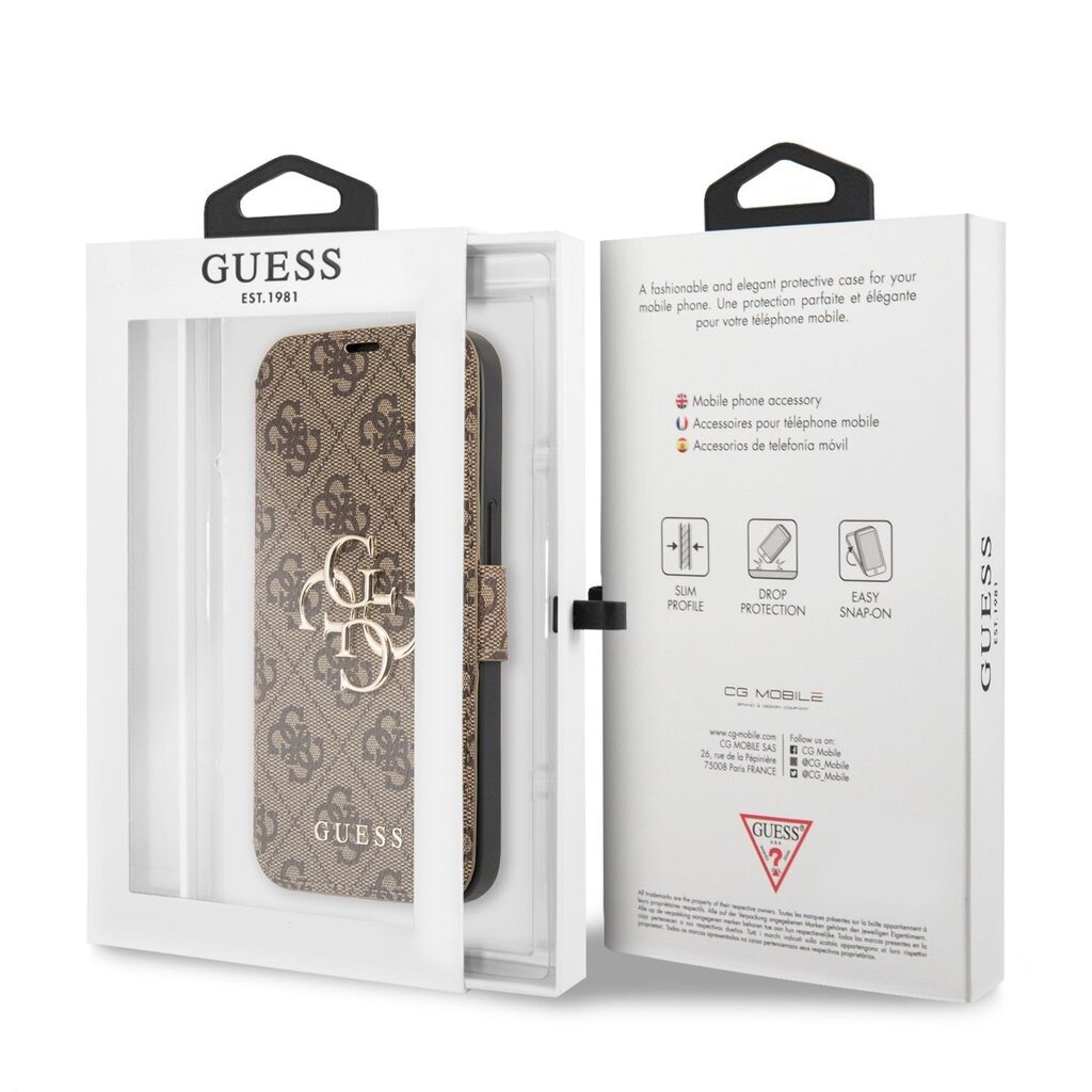 GUBKP13M4GMGBR Guess PU 4G Metal Logo Book Case, skirtas iPhone 13, rudas kaina ir informacija | Telefono dėklai | pigu.lt