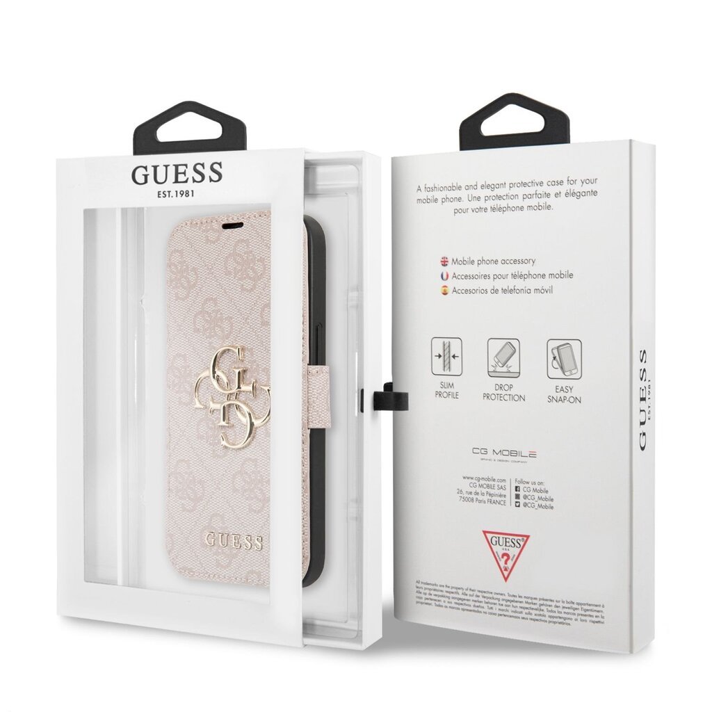 GUBKP13L4GMGPI Guess PU 4G Metal Logo Book Case, skirtas iPhone 13 Pro, rožinis kaina ir informacija | Telefono dėklai | pigu.lt