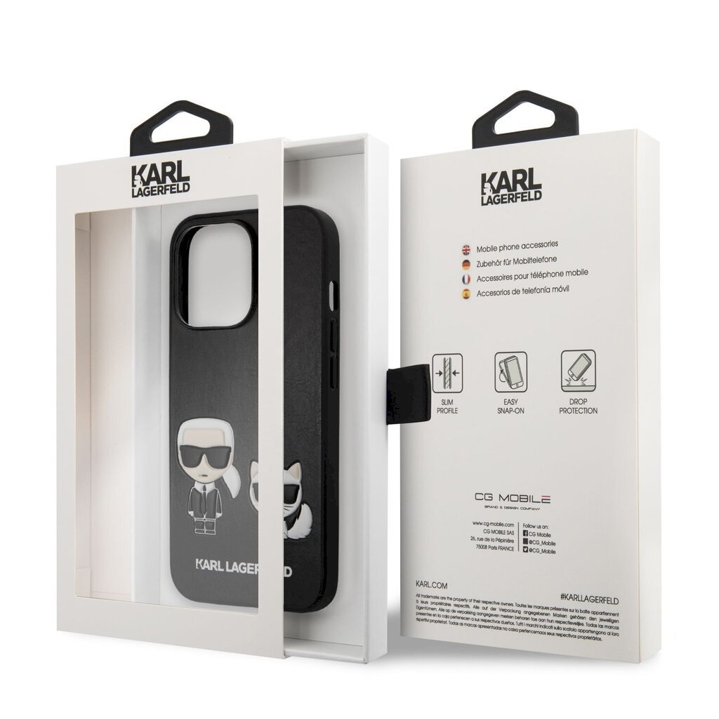 Karl Lagerfeld and Choupette PU Leather Case, skirtas iPhone 13 Pro Max, juodas kaina ir informacija | Telefono dėklai | pigu.lt
