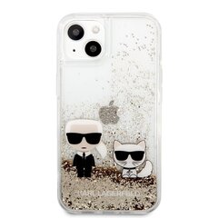 Karl Lagerfeld Liquid Glitter Karl and Choupette Case, skirtas iPhone 13, auksinis kaina ir informacija | Telefono dėklai | pigu.lt