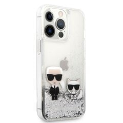 Karl Lagerfeld Liquid Glitter Karl and Choupette Case, skirtas iPhone 13 Pro Max, sidabrinis kaina ir informacija | Telefono dėklai | pigu.lt