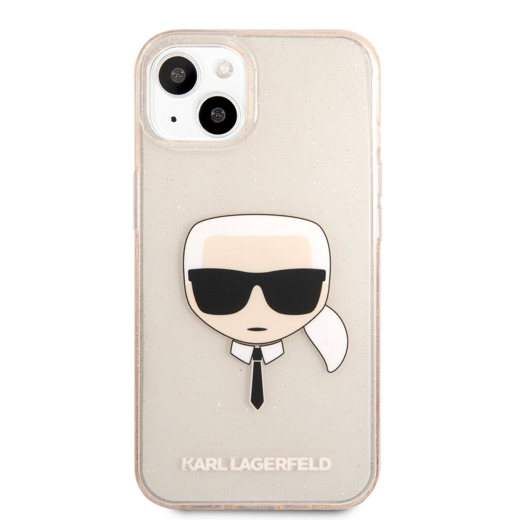 Karl Lagerfeld TPU Full Glitter Karl Head Case, skirtas iPhone 13, auksinis kaina ir informacija | Telefono dėklai | pigu.lt