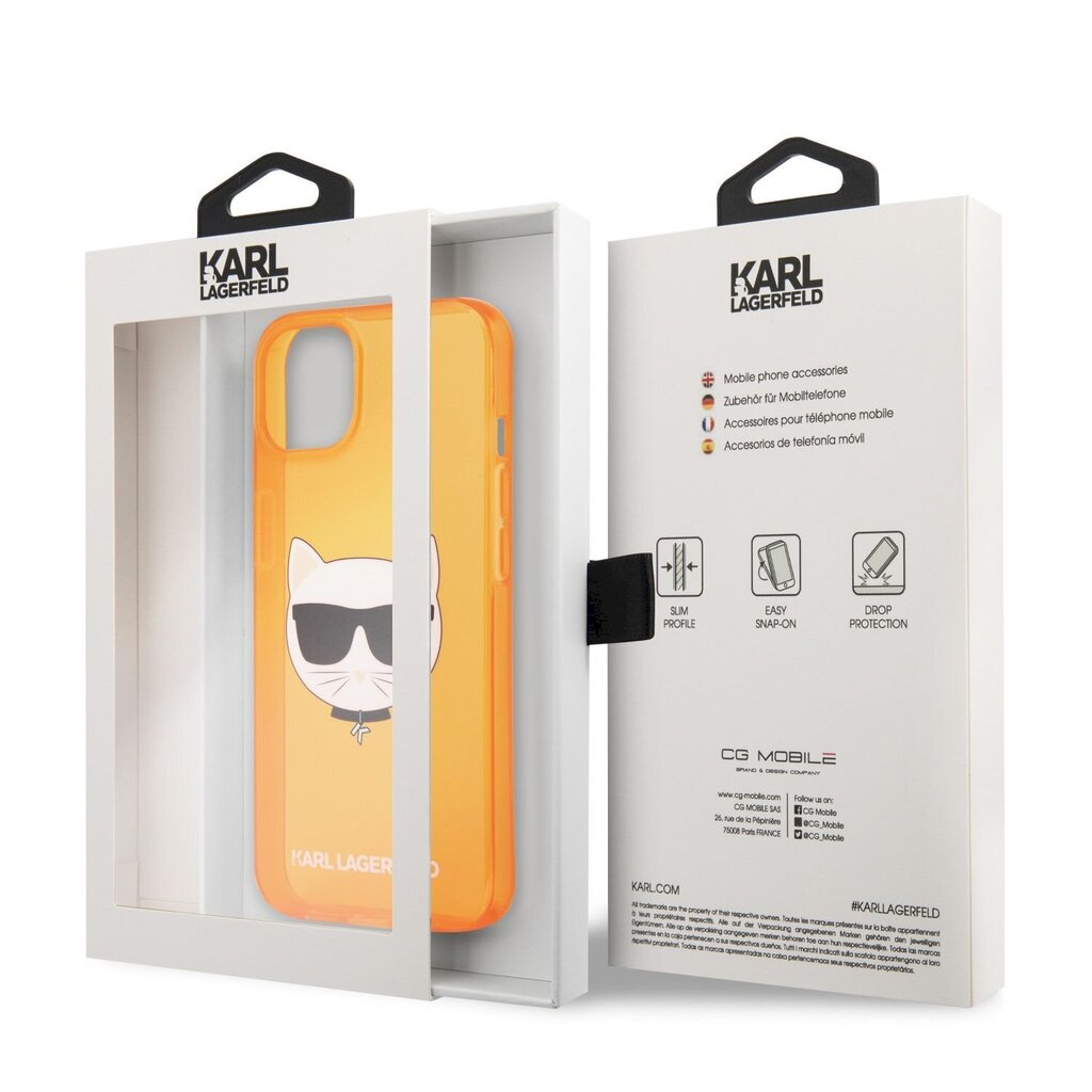 Karl Lagerfeld TPU Choupette Head Case, skirtas iPhone 13 mini, oranžinis kaina ir informacija | Telefono dėklai | pigu.lt
