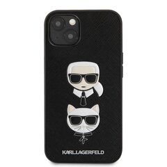 Karl Lagerfeld PU Saffiano Karl and Choupette Heads Case, skirtas iPhone 13, juodas kaina ir informacija | Telefono dėklai | pigu.lt
