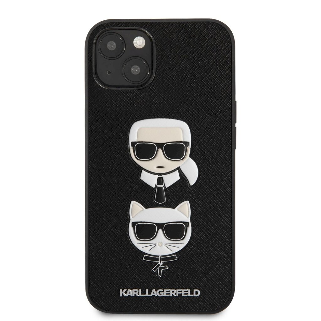 Karl Lagerfeld PU Saffiano Karl and Choupette Heads Case, skirtas iPhone 13, juodas цена и информация | Telefono dėklai | pigu.lt