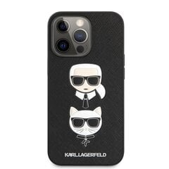 Karl Lagerfeld PU Saffiano Karl and Choupette Heads Case, skirtas iPhone 13 Pro, juodas kaina ir informacija | Telefono dėklai | pigu.lt