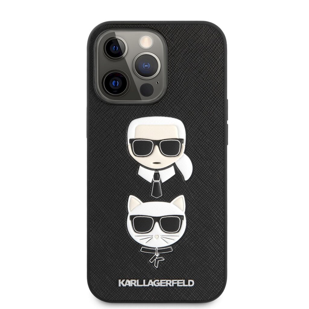 Karl Lagerfeld PU Saffiano Karl and Choupette Heads Case, skirtas iPhone 13 Pro Max, juodas kaina ir informacija | Telefono dėklai | pigu.lt