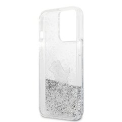 Karl Lagerfeld Liquid Glitter Choupette Eat Case, skirtas iPhone 13 Pro, sidabrinis kaina ir informacija | Telefono dėklai | pigu.lt