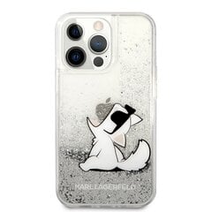 Karl Lagerfeld Liquid Glitter Choupette Eat Case, skirtas iPhone 13 Pro, sidabrinis kaina ir informacija | Telefono dėklai | pigu.lt