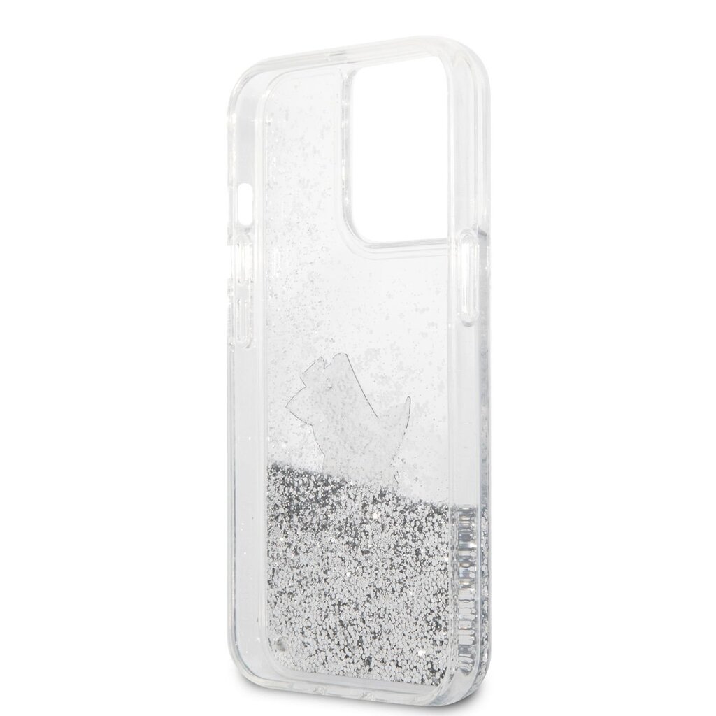 Karl Lagerfeld Liquid Glitter Choupette Eat Case, skirtas iPhone 13 Pro Max, sidabrinis kaina ir informacija | Telefono dėklai | pigu.lt