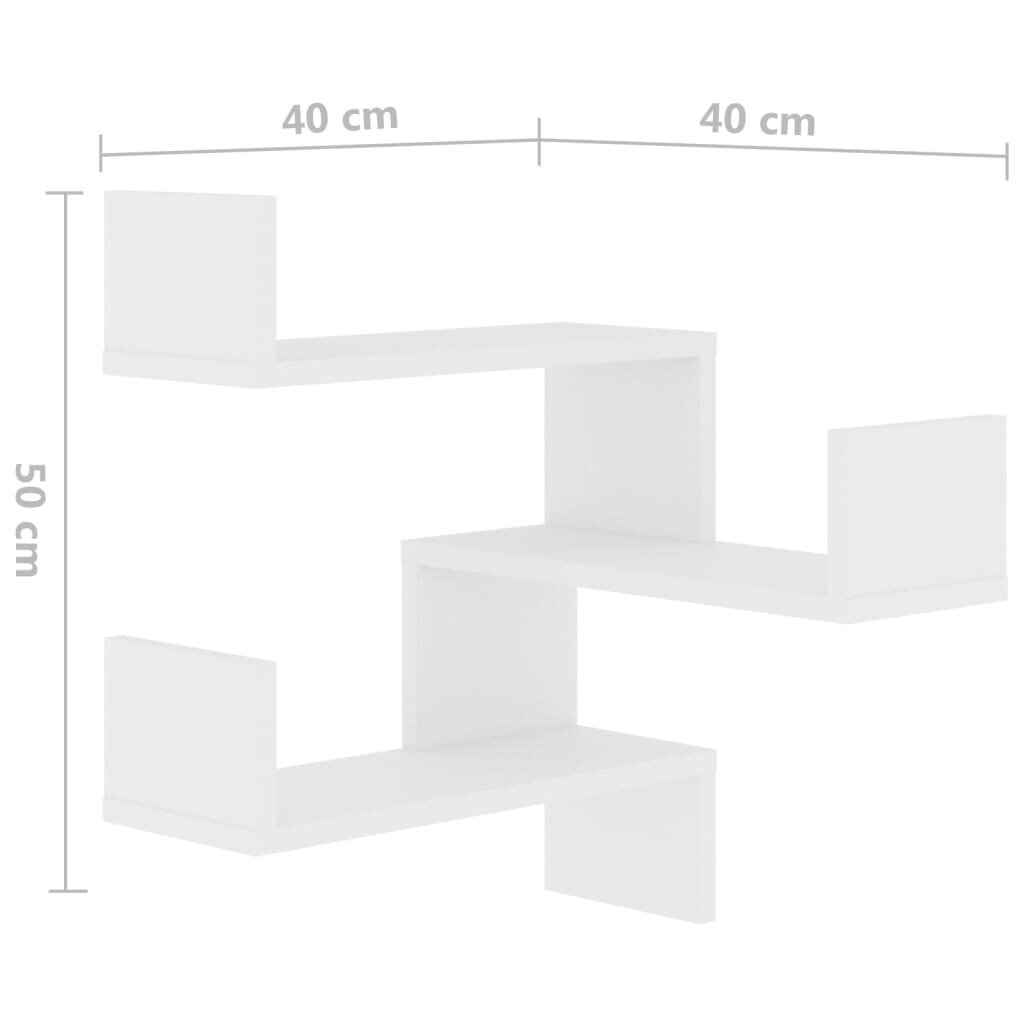 vidaXL Sieninė kampinė lentyna, balta, 40x40x50cm, MDP kaina ir informacija | Lentynos | pigu.lt