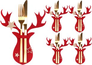 Kalėdinis stalo įrankių dėklas "Elnias", 4 vnt., raudonas kaina ir informacija | Kalėdinės dekoracijos | pigu.lt