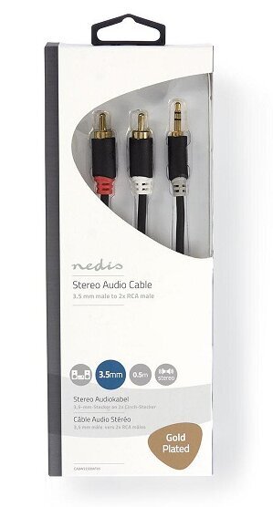 Nedis Aux Audio Cable 3.5 mm -> 2x RCA, 0.5m kaina ir informacija | Kabeliai ir laidai | pigu.lt