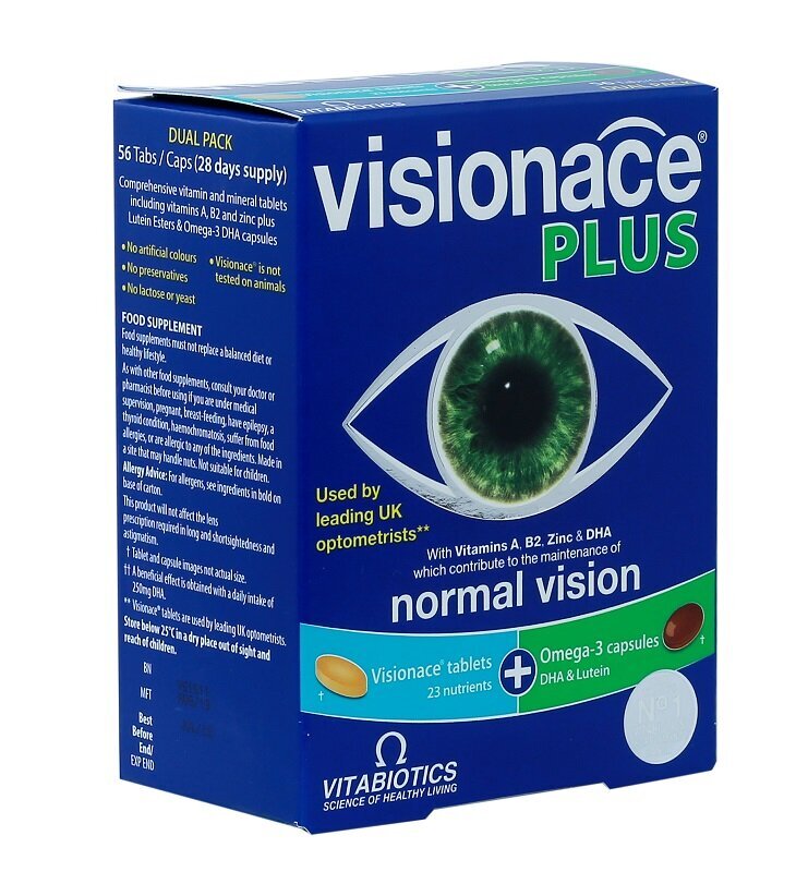 Maisto papildas Visionace Plus, 28+28 tabletės/kapsulės kaina ir informacija | Vitaminai, maisto papildai, preparatai gerai savijautai | pigu.lt